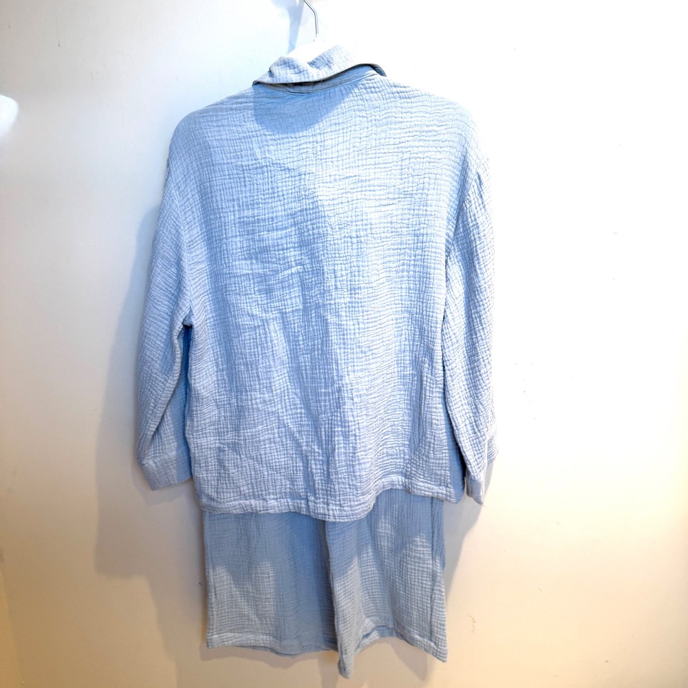 Pour Les Femmes Blue Cotton Gauze Pajama Set M Robin Wright Loungewear New - Picture 8 of 10